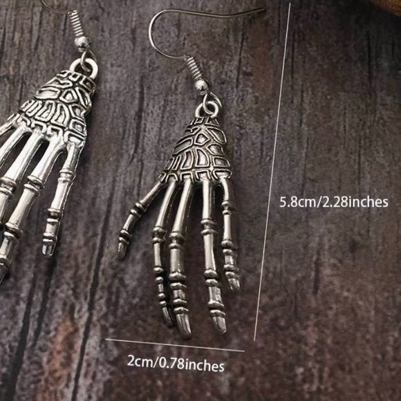 Skeleton Hands Gothic Dangle Earrings - Picture 4 of 5